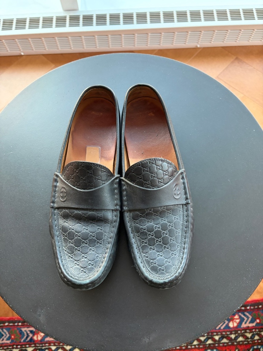Gucci Black Embossed GG Leather  Loafers